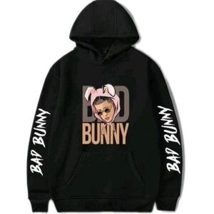 Bad Bunny Hoodie Fleece Sweatshirt Lg Black Rap Reggae Hip Hop USA Un Verano Sin